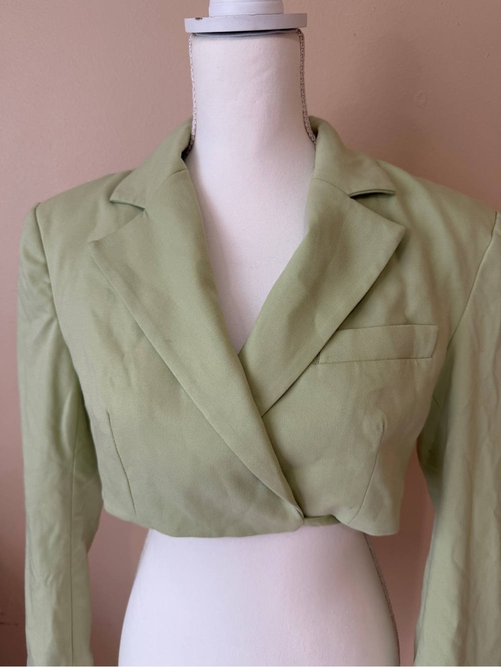 BERSHKA Sage green Crop Blazer With Back Detail Size S - Picture 5 of 15